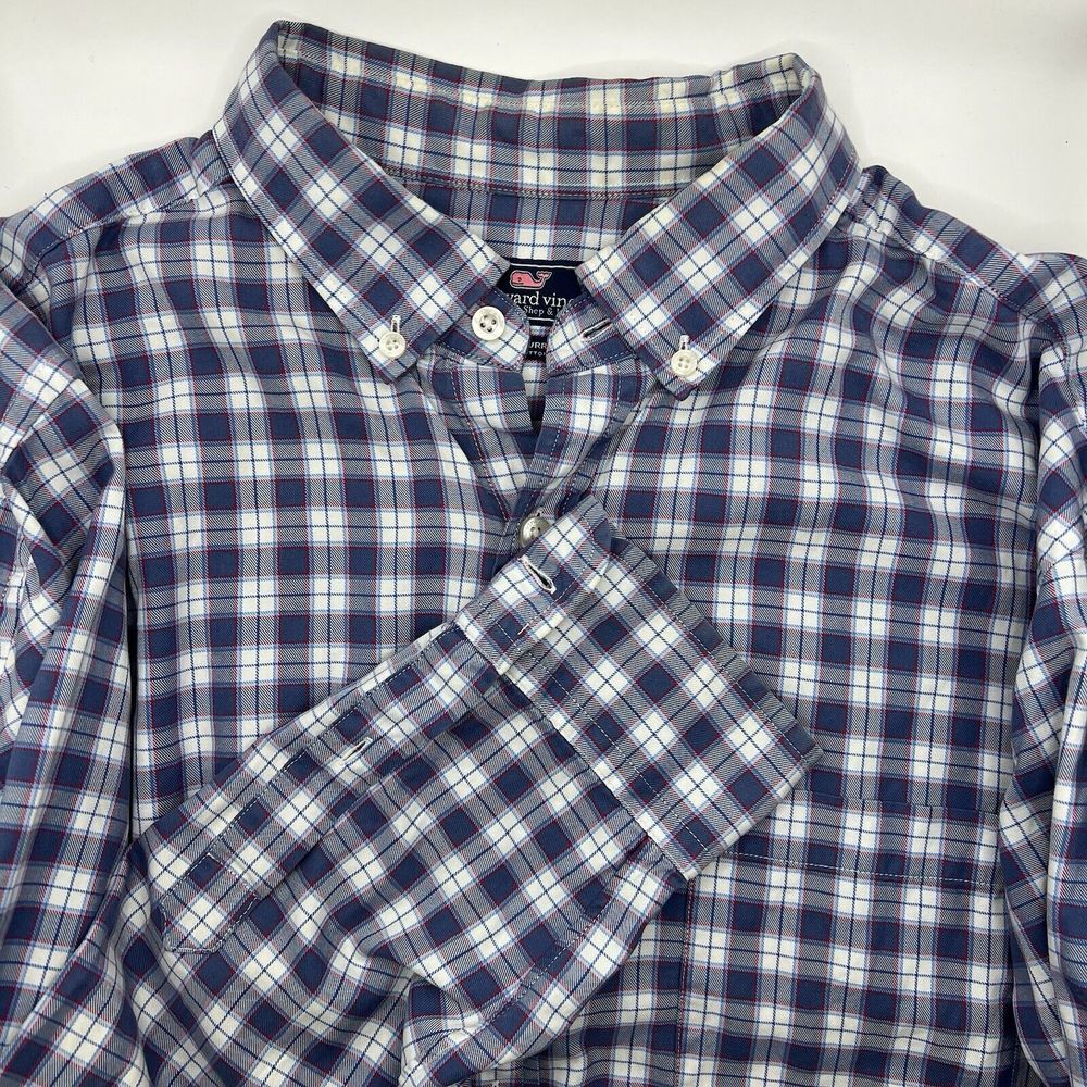 Vineyard Vines Mens XLarge‎ Blue Pink Plaid Button Down Long Sleeve Collared